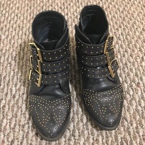 Topshop Gold Studded Black Ankle Boot